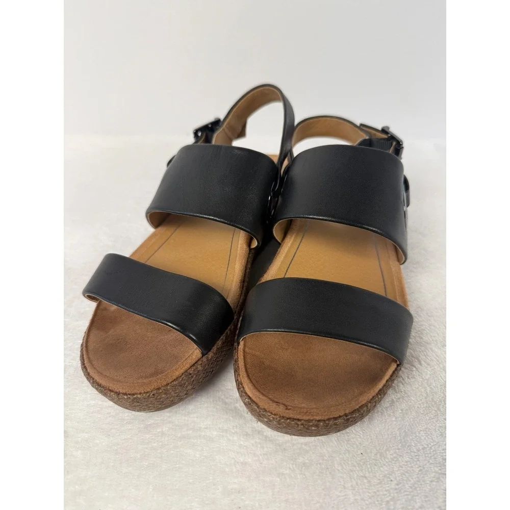 Vionic‎ Women's Black Leather Strappy Sandals Slingback Comfort Footbed